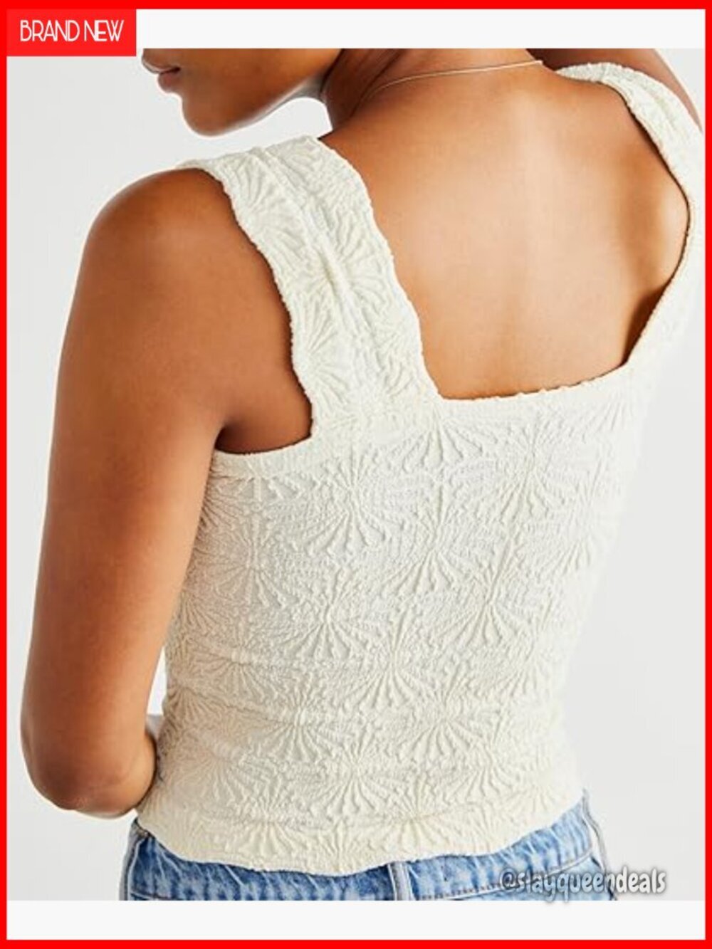 Square Neck Flower Embroidery Crop Tank Top Slim Fit Backless Summer - Picture 2 of 7